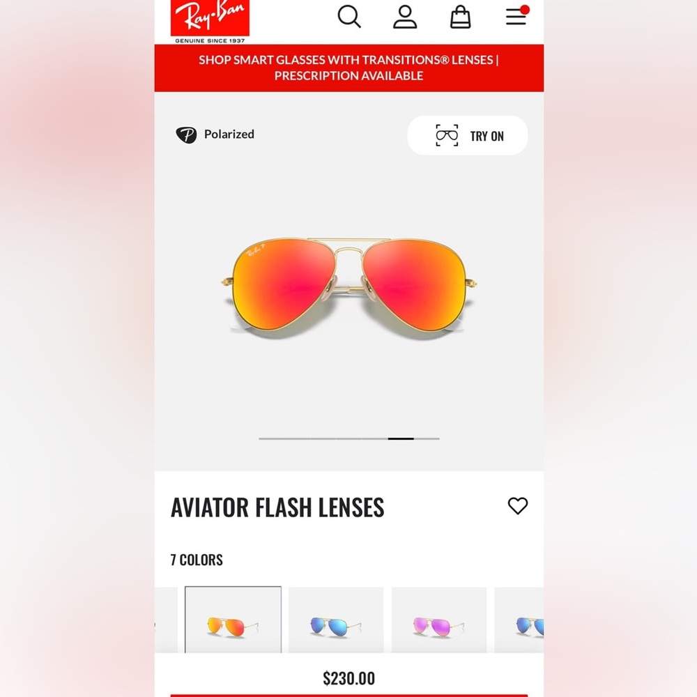 Rayban Aviator Flash Lenses